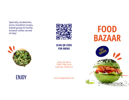 anúncio do menu de alimentos com hambúrguer verde Menu 11x8.5in Tri-Fold Modelo de Design