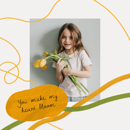 Szablon projektu Cute Little Girl with Yellow Tulips Animated Post