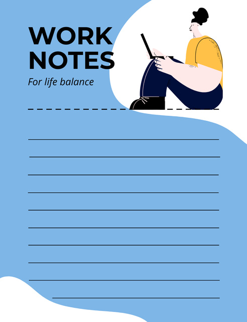 Work Life Balance Planner with Man Working with Laptop Notepad 107x139mm Design Template