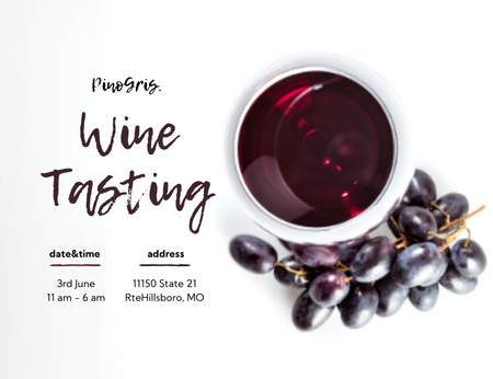 Wine Tasting Announcement With Grape Invitation 13.9x10.7cm Horizontal Design Template