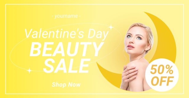 Valentine's Day Beauty Sale with Attractive Blonde Woman Facebook AD Design Template