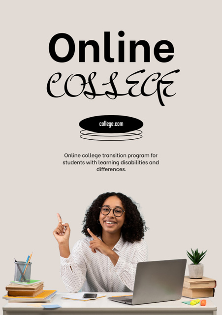 Online College Apply Ad with Student by Desk Flyer A5 Πρότυπο σχεδίασης