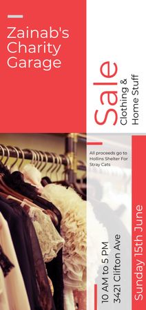 Szablon projektu Charity Sale Announcement with Clothes on Hangers Flyer DIN Large