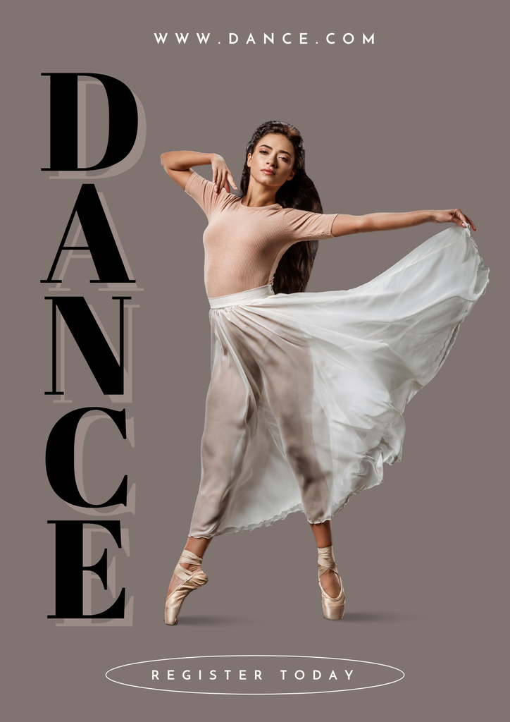 Dance School Ad with Girl in Pointe Shoes Poster Šablona návrhu