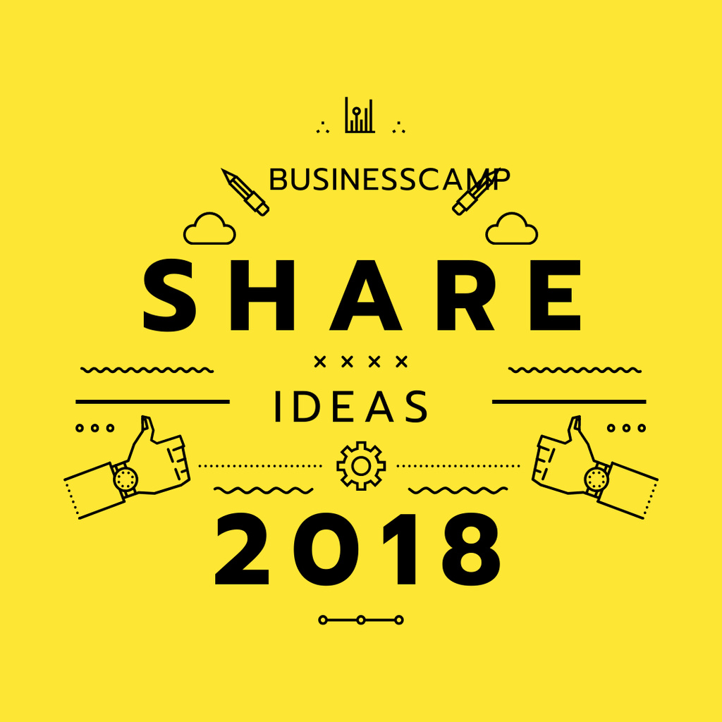 Business camp promotion icons in yellow Instagram ADデザインテンプレート