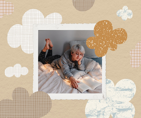 Template di design Autumn Inspiration with Girl reading Book in Bed Facebook