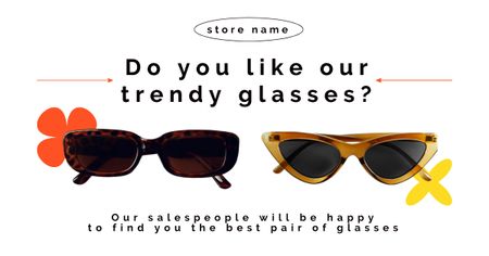Designvorlage Trendiges Sonnenbrillen-Angebot in Weiß für Facebook AD