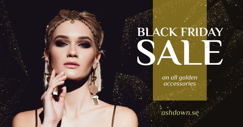 Black Friday Sale Woman in Glamorous Dress Facebook AD Design Template