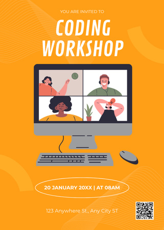 Designvorlage People on Online Coding Workshop für Invitation