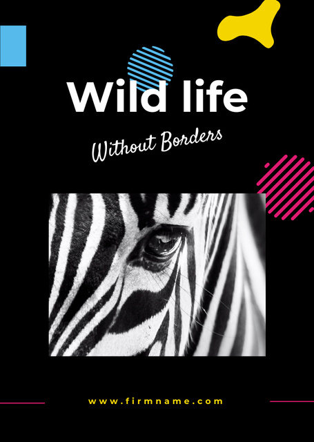 Wild Zebra And Wildlife In Black Postcard A6 Vertical Design Template