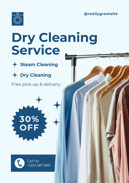 Dry Cleaning Services with Clothes on Hangers Poster Design Template