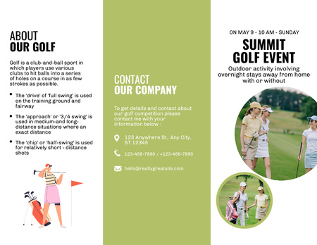 Designvorlage Ankündigung des Golfgipfels mit jungen Damen für Brochure 8.5x11in