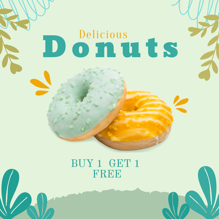 Mavi Lezzetli Donuts Satış Teklifi Instagram Tasarım Şablonu