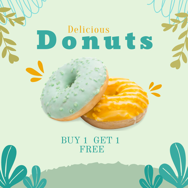 Designvorlage Delicious Donuts Sale Offer in Blue  für Instagram