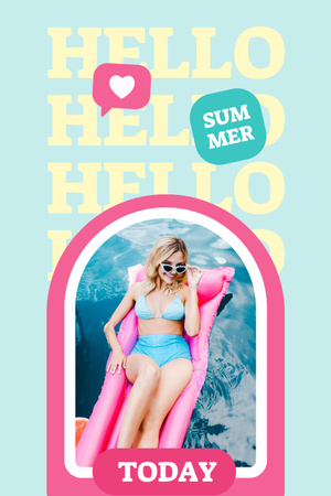 Summer Inspiration with Cute Girl on Beach Pinterest Tasarım Şablonu