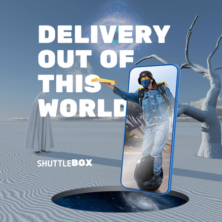 Designvorlage Funny Illustration of Futuristic Delivery für Instagram