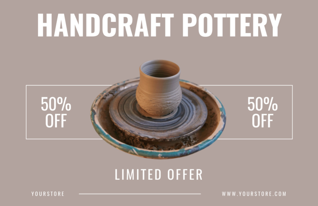Designvorlage Discount on Handcraft Pottery für Thank You Card 5.5x8.5in