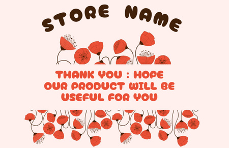 Thank You Phrase with Red Poppies Thank You Card 5.5x8.5in Tasarım Şablonu