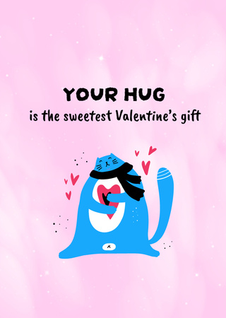 Valentine's Day Greeting with Cute Cat with Heart Postcard A6 Vertical – шаблон для дизайна