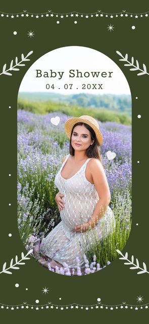 Plantilla de diseño de Baby Shower Announcement with Pregnant Woman in Lavender Field Snapchat Moment Filter 