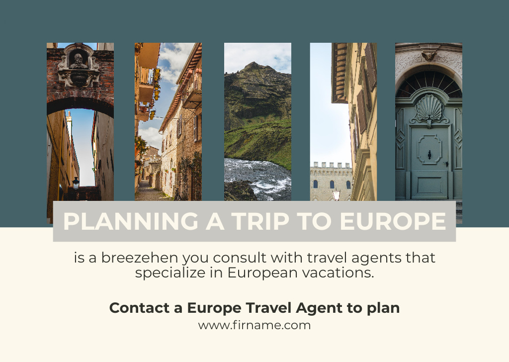 Offer of Trip to Europe with Collage of Sights Card Tasarım Şablonu