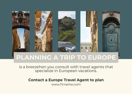 Oferta de Viagem à Europa com Colagem de Pontos Turísticos Card Modelo de Design