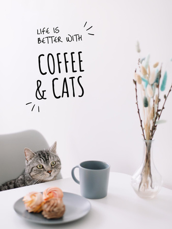 Designvorlage Süße Katze mit Morgenkaffee für Poster US