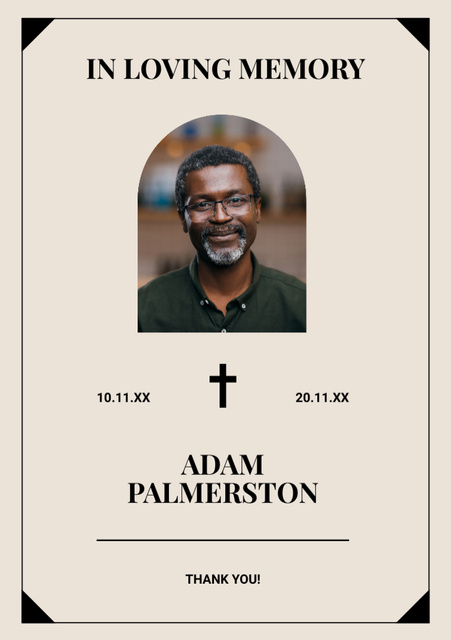 Memorial Card with Photo and Crosses Postcard A5 Vertical Design Template