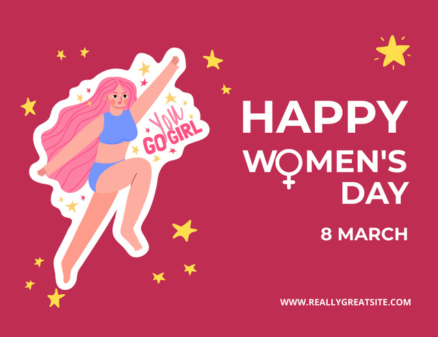 Global Feminine Empowerment Day Greeting with Cute Inspiration Thank You Card 5.5x4in Horizontal Tasarım Şablonu