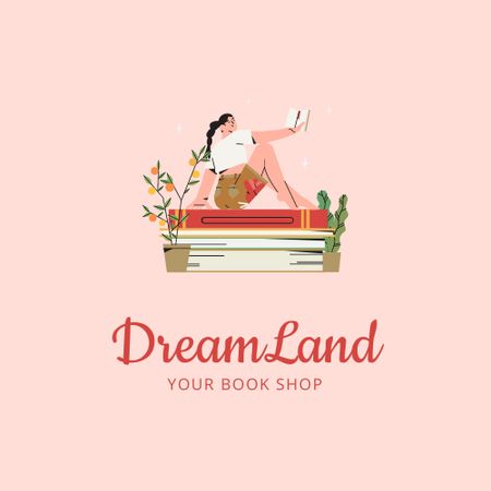 Bookstore Announcement with Woman Logo Modelo de Design