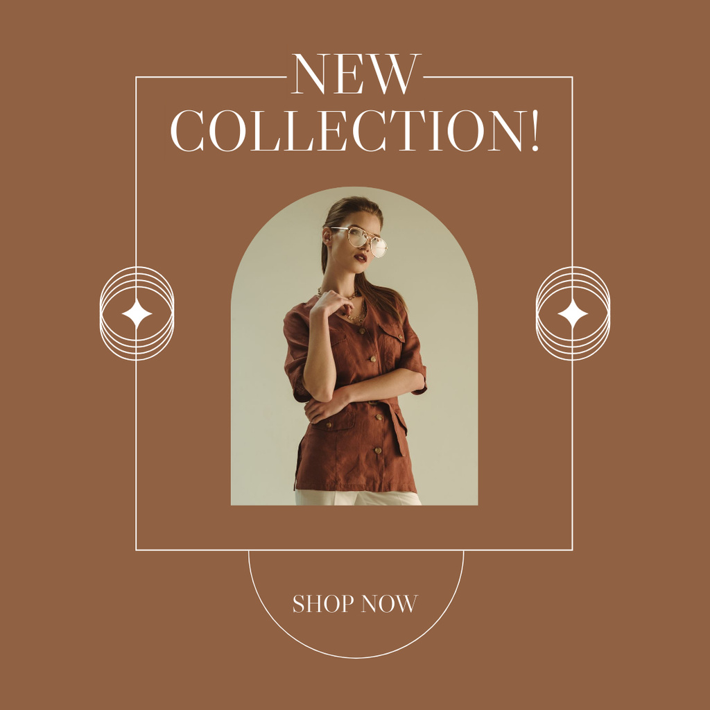 Platilla de diseño New Fashion Collection with Woman in Brown Clothes Instagram