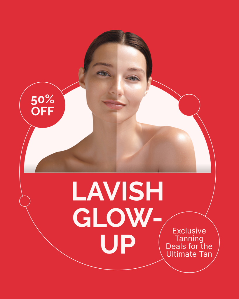 Designvorlage Exclusive Offer of Tanning Cosmetics on Red für Instagram Post Vertical