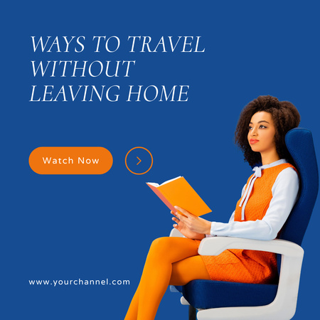 Travel without Leaving Home Vlog on Blue Instagram Design Template