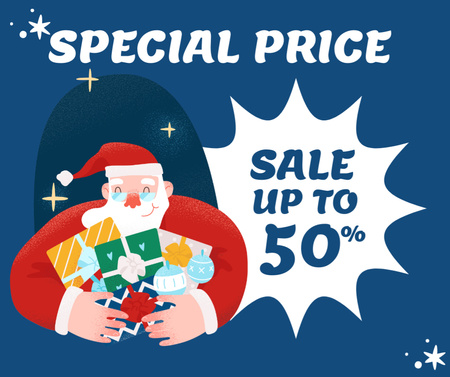 Ontwerpsjabloon van Facebook van Christmas Sale Offer Happy Santa Holding Presents