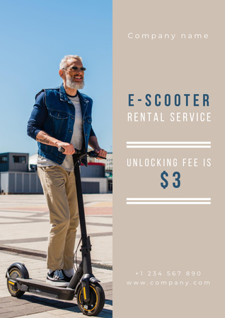Elderly Man Standing on Electric Scooter Poster Design Template