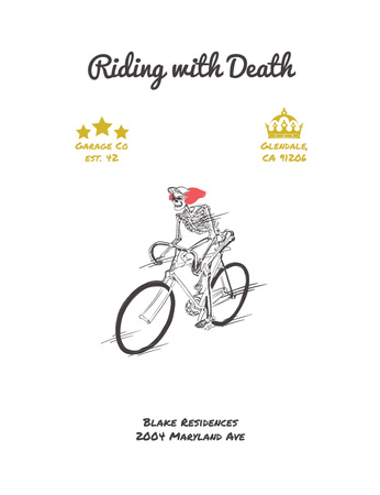 Template di design evento ciclistico con scheletro in bicicletta Invitation 13.9x10.7cm