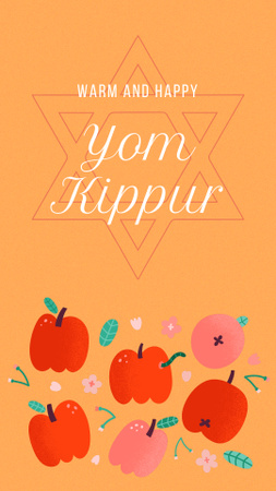 Yom Kippur Holiday Greeting with Apples Illustration Instagram Story Πρότυπο σχεδίασης