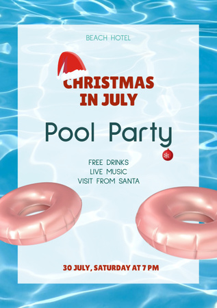 July Christmas Pool Party Announcement Flyer A5 Design Template