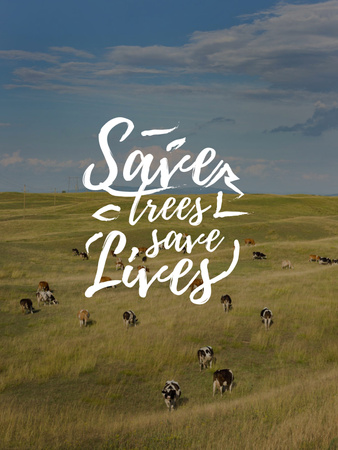 Eco-konsepti lehmien kanssa Green Mountain Hillillä Poster US Design Template