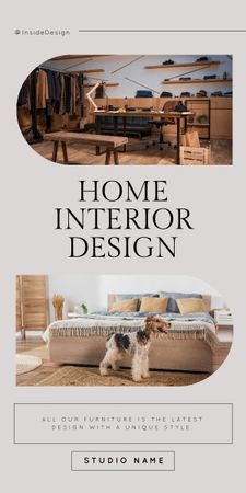 Stílusos belsőépítészeti reklám aranyos kutyával Graphic tervezősablon