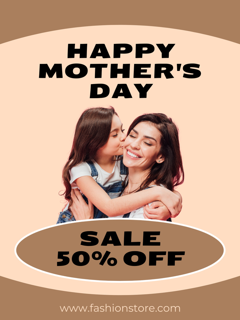 Sale on Mother's Day with Cute Mom and Daughter Poster US Šablona návrhu