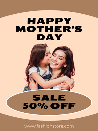 Sale on Mother's Day with Cute Mom and Daughter Poster US Design Template