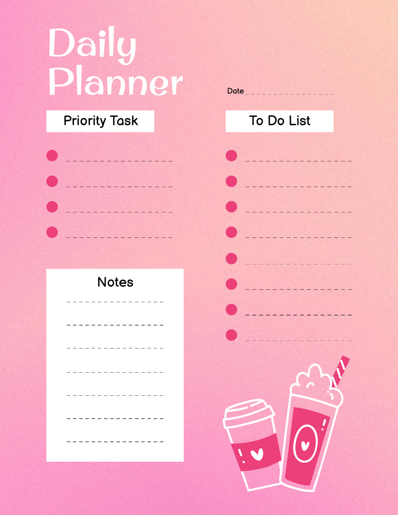 Daily Notes with Takeaway Drinks Notepad 8.5x11in Modelo de Design