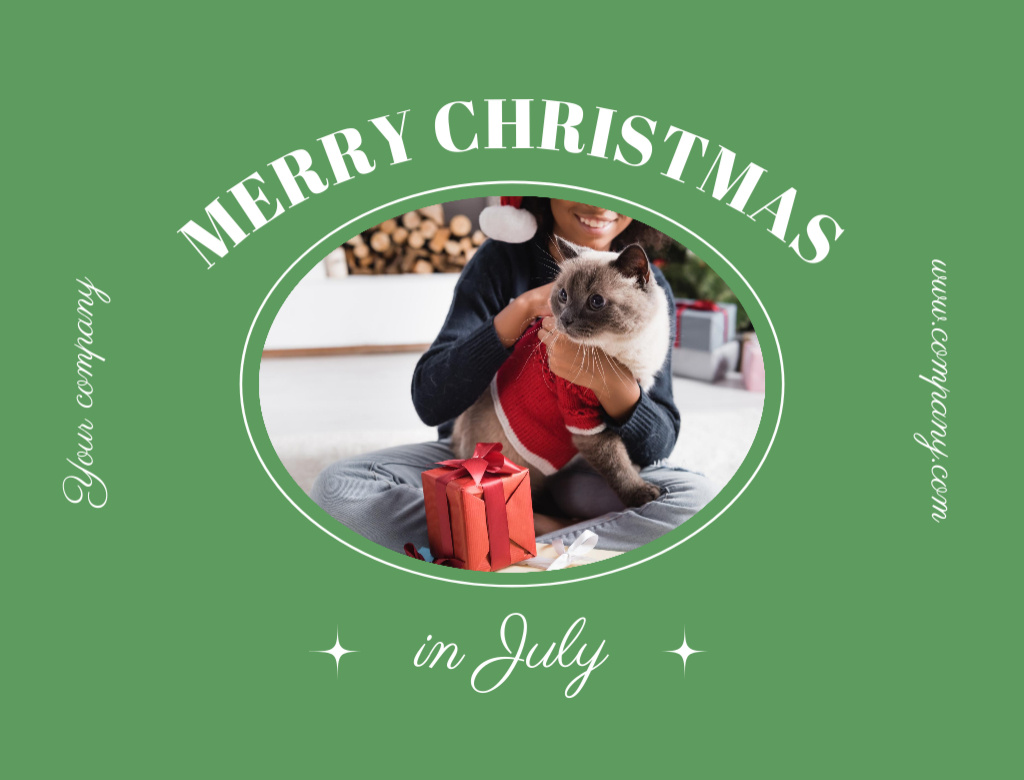 Christmas in July Greeting with Cat Postcard 4.2x5.5in Design Template