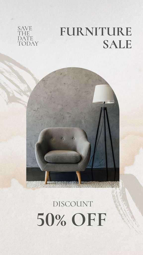 Furniture Sale Offer with Grey Armchair And Floor Lamp Instagram Storyデザインテンプレート