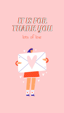 Designvorlage Netter dankbarer Satz mit Cartoon-Mädchen und Umschlag für Instagram Story