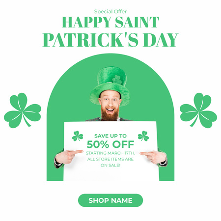 St. Patrick's Day Sale with Redbeard Man Instagram Design Template