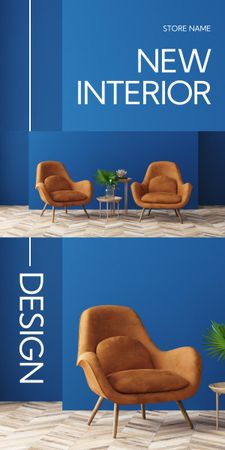 Designvorlage Anzeige von neuen Innendesigns mit modernem Sessel für Graphic