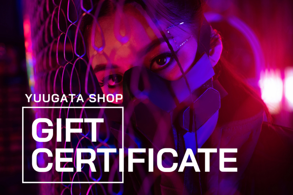 Video Game Store Ad with Beautiful Woman Gift Certificate Design Template