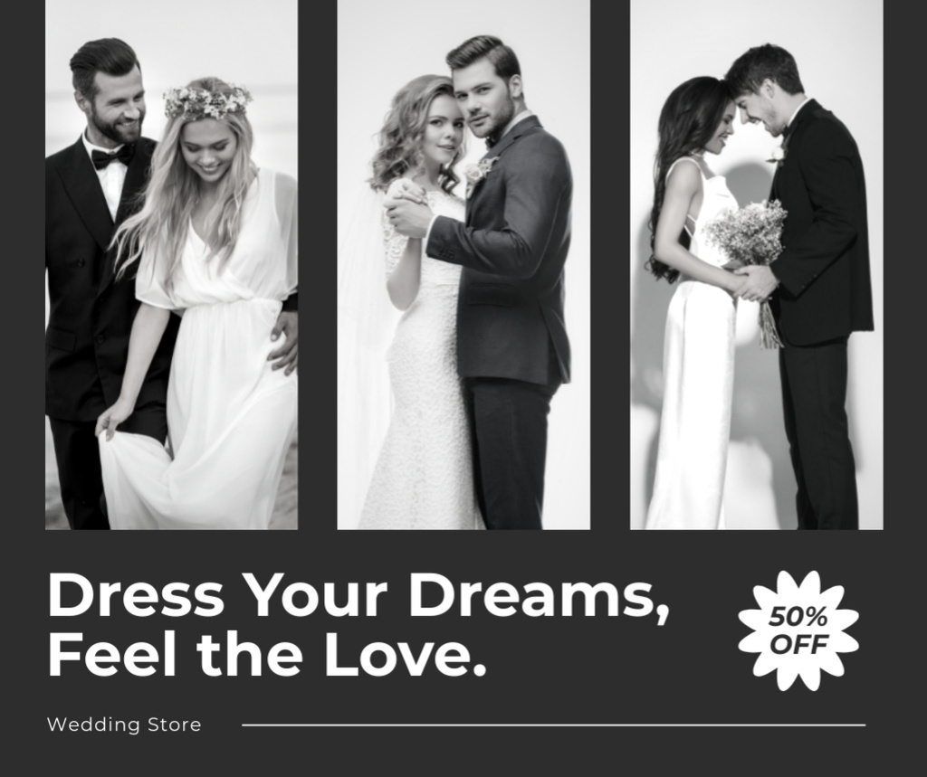 Designvorlage Discount on Wedding Dresses and Bridal Gowns für Facebook
